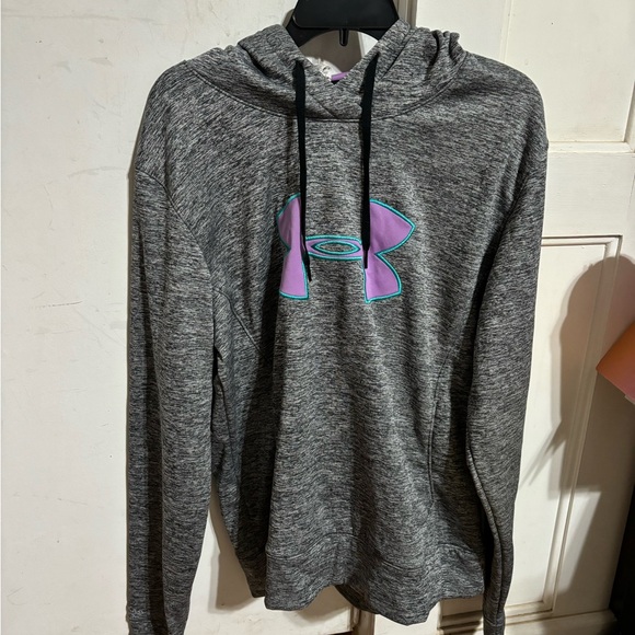 Under Armour Sweaters - Under Armour Heather Gray Hoodie with Pink Logo